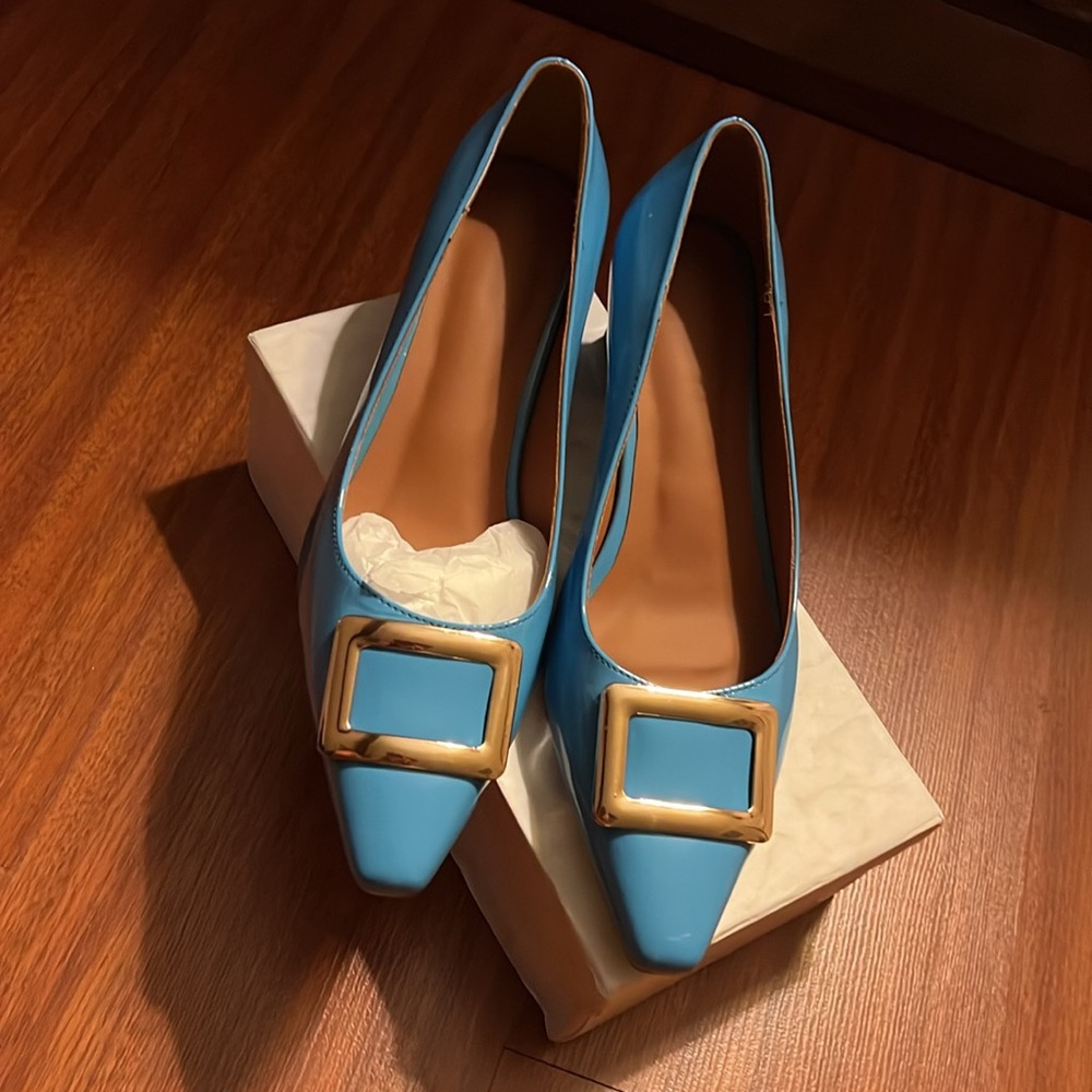 Low Chunky Heel Pumps Patent Leather Slip On Block Heels Classic Square Toe
